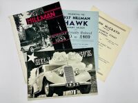 HILLMAN: A group of four Sales Brochures including one for the 1934 model lineup, two for the Hawk and a dealer price list [Location: Sydney]