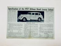 HILLMAN: A group of four Sales Brochures including one for the 1934 model lineup, two for the Hawk and a dealer price list [Location: Sydney] - 9