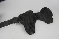 FIREARMS: A collection of black cross woven leather belts and holsters - 3