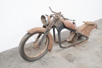 A Coventry Eagle motorcycle frame with front wheel and associated 19" rear wheel, frame No. 86279 - 5