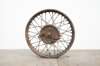 A circa late 1920s Webb front wheel, 7" brake