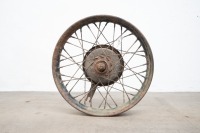 A circa WWII Indian 741 front wheel assembly with Kelsey Hayes rim, complete with 7" brake