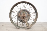 A circa WWII Indian 741 front wheel assembly with Kelsey Hayes rim, complete with 7" brake - 3