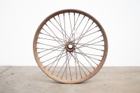 A circa 1920s Harley-Davidson front hub assembly, modified and welded one side, rim 21" diameter,&nbsp;rim is poor condition - 3