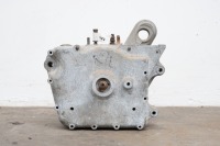 A group of Royal Enfield assorted parts, including frame, 4 wheels, two front ends, two front guards and engine cases - 6