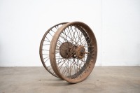 Two wheels to suit AJS 350 flat tank, circa 1925-1927, one beaded edge, one wellbase