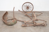 A vintage sidecar chassis with mudguard and beaded edge wheel, no fittings