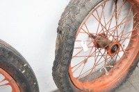 A pair of 19" sidecar wheels, possible removed from WWII jungle trolleys - 2