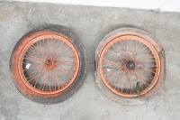 A pair of 19" sidecar wheels, possible removed from WWII jungle trolleys - 4