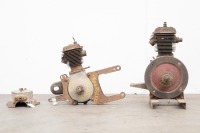 Two circa 1920s Raleigh 2 3/4 HP motors, stamped 'half case M14755', 'M11325' and '11834' on metal base