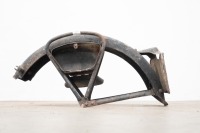 A circa 1940s Royal Enfield rear guard with tool box, number plate bracket and stays