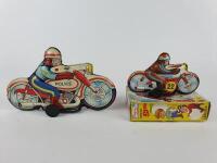 RACING: Spanish ROMAN Moto Sprint racer c1970s, friction, 14.5 cms plus Police bike, friction, made in Japan c1970s.