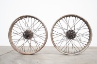 Two rear AJS 19" beaded edge wheels, both with axles and bearings, one with rusted out rim - 3
