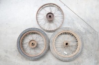 Three circa 1920s 19" wheels, believed to Triumph, one beaded edge