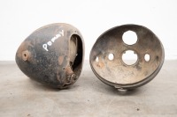 Two 7" headlamp surround, one believed Miller (stamped M40/CSL) and the Lucas (stamped 8U42) - 2