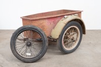 A circa 1930s/1940s Dusting Sidecar chassis, complete with tub, wheel, guard and mounting brackets, unknown fitment, body appears home made