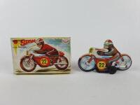 RACING: Spanish ROMAN Moto Sprint racer c1970s, friction, 14.5 cms plus Police bike, friction, made in Japan c1970s. - 11
