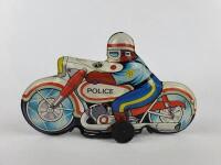RACING: Spanish ROMAN Moto Sprint racer c1970s, friction, 14.5 cms plus Police bike, friction, made in Japan c1970s. - 12