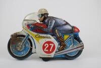 RACING: An original Japanese tin friction toy motorcyle with rider by ATC Champion 27 cms long - 6