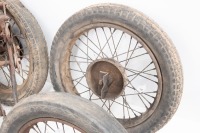 A group of BSA Sloper parts including front frame with tank and five wheels - 2