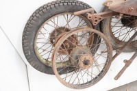 A group of BSA Sloper parts including front frame with tank and five wheels - 4