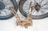A collection of BSA Bantam items including 3 wheels, rear suspension units and crash bars - 4
