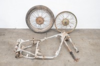 A BSA Bantam frame, forks and 2 wheels
