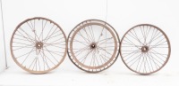 Three rusty veteran wheel, no bearings, belt rim possibly Chater-Lea