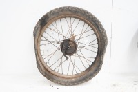 A early vintage wheel with 4" brake drum, complete with axle and bearings, may suit small 2-stroke from 1920s/1930s