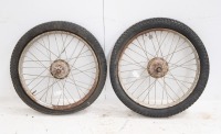 Two similar circa 1940s 19" front wheels with 4" brake drums