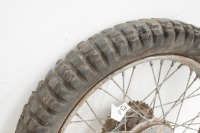 A circa 1940s 19" rear wheel, 5" brake drum, with hub and sprocket, turns - 2