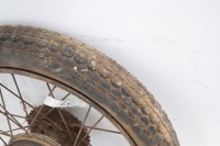 A circa 1940s 19" rear wheel, likely BSA C11, 5" brake drum, with hub and sprocket, turns - 2