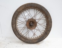 A circa 1940s 19" rear wheel, likely BSA C11, 5" brake drum, with hub and sprocket, turns - 3