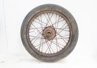 A 19" rear wheel, with axle, turns