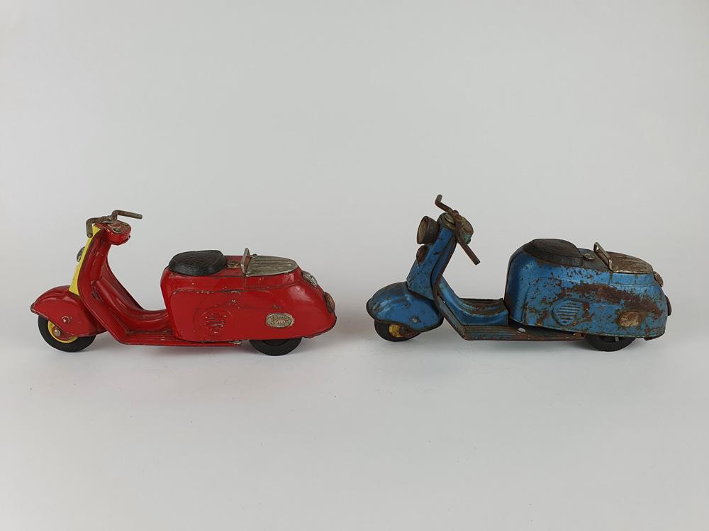 SCOOTER: Silver Pigeon Scooters by Bandai Japan, 23 cms, friction, c1950s.  - Price Estimate: $ - $