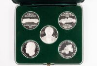 MEDALLIONS: A fine and rare boxed set of solid silver (1000) Porsche commemorative medallions that were a personal gift from Porsche Germany to Alan Hamilton we are informed by the family, boxed, (updated description: combined silver weight 100 grams) - 2