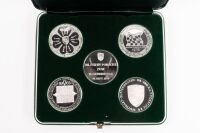 MEDALLIONS: A fine and rare boxed set of solid silver (1000) Porsche commemorative medallions that were a personal gift from Porsche Germany to Alan Hamilton we are informed by the family, boxed, (updated description: combined silver weight 100 grams) - 4