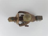 MILITARY: Military Motorcycle by Mettoy UK with flint gun, camouflaged, 19 cms, c1940s with later replacement head - 7