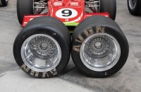 F5000: Two large & impressive twin polished side aluminum F5000 rear wheels, believed to have been removed from a Lola, great for car or table bases