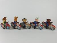 NOVELTY: Five novelty motorcycles, mostly by HAJI Japan c1960s, friction, all 13 cms.