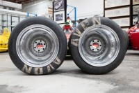 F5000: Two large & impressive twin polished side aluminum F5000 rear wheels, believed to have been removed from a Lola, great for car or table bases - 9