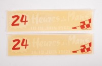 FORD VICTORY LE MANS 1966 DECALS: A pair of original unused Ford 1-2-3, Bruce McLaren, Chris Amon, Denny Hulme, 24 Heures du Mans, 18-19 Juin 1966 decals