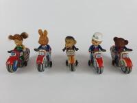 NOVELTY: Five novelty motorcycles, mostly by HAJI Japan c1960s, friction, all 13 cms. - 7