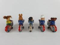 NOVELTY: Five novelty motorcycles, mostly by HAJI Japan c1960s, friction, all 13 cms. - 8