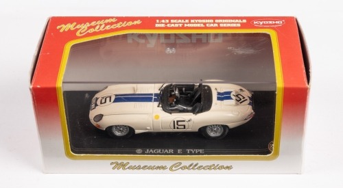 JAGUAR E TYPE LIGHTWEIGHT: A 1:43 scale Jaguar E type lightweight, the number #15 race car that finished 9th in the 1963 Le Mans 24 hour, with the driver combination of Cunningham - Grossman