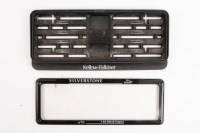 JAGUAR: Two Jaguar number plate items, includes a Silverstone (Bib Stillwell) number plate cover (appears unused) and a Kellow-Falkiner rear number plate holder [Location: Melbourne]