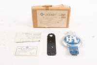 R.A.C: A circa 1956 R.A.C. car badge, appears unused, comes with mounting bracket, members card in original box [Location: Melbourne]
