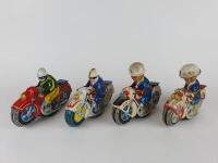 POLICE: Four HAJI Japan c1960s friction motorcycles, one civilian & three Police, 2 with celluloid heads, all 21 cms. - 2