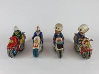 POLICE: Four HAJI Japan c1960s friction motorcycles, one civilian & three Police, 2 with celluloid heads, all 21 cms. - 3