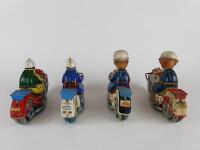 POLICE: Four HAJI Japan c1960s friction motorcycles, one civilian & three Police, 2 with celluloid heads, all 21 cms. - 4